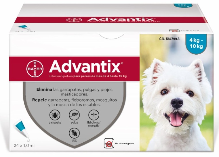 Advantix® pipetas para perros de 4 kg a 10 kg 24 uds envase clinico