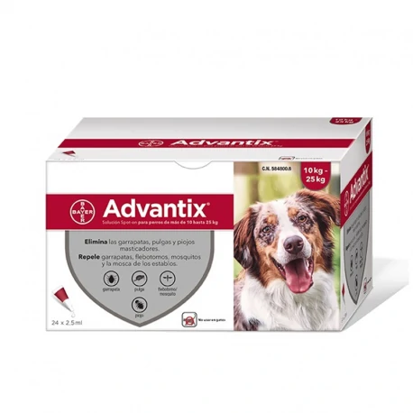 Advantix® pipetas para perros de 10 kg a 25 kg 24 uds envase clinico